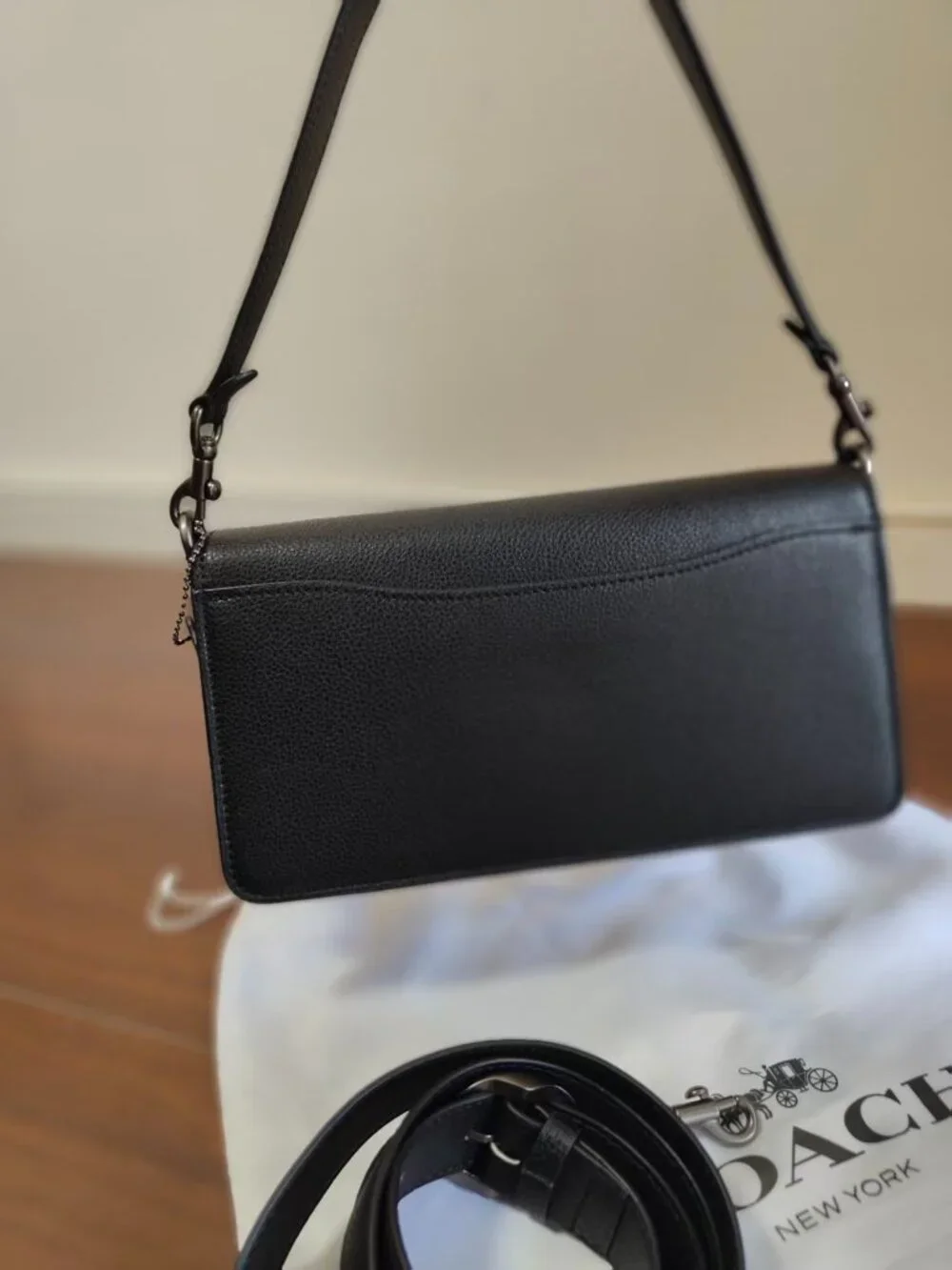 Coach Tabby Black Pebbled Leather C-Buckle Flap Shoulder Bag Convertible Crossbo
